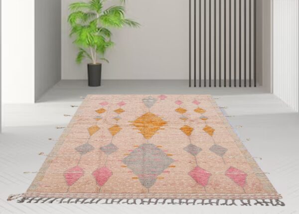 Pink and Multicolor Moroccan Hand Knotted Wool Rug - Image 2