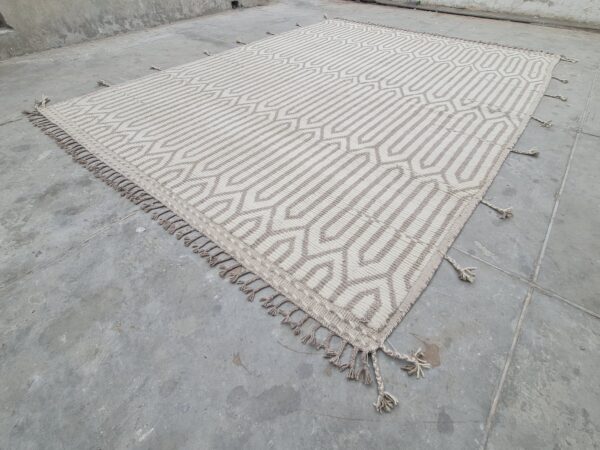 Grey and White Moroccan Hand Knotted Wool Rug