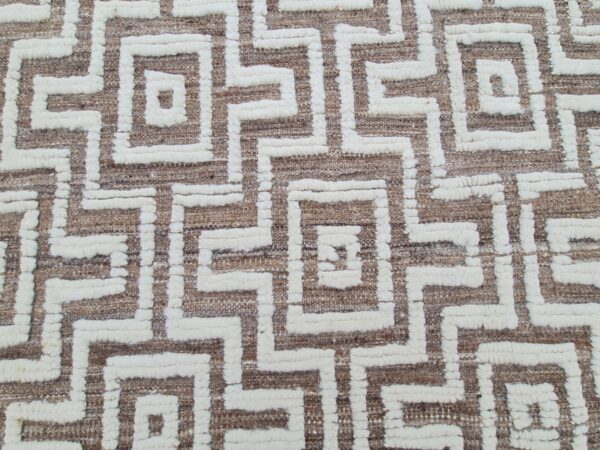 Afghan Brown and White Moroccan Hand Knotted Wool Rug for High-Traffic Areas - Image 7