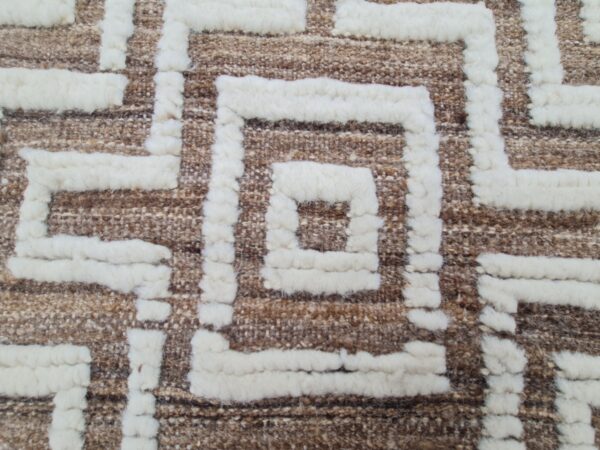 Afghan Brown and White Moroccan Hand Knotted Wool Rug for High-Traffic Areas - Image 9