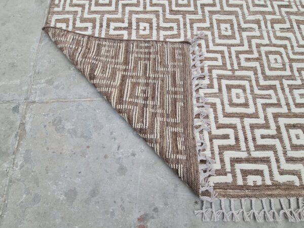 Afghan Brown and White Moroccan Hand Knotted Wool Rug for High-Traffic Areas - Image 10