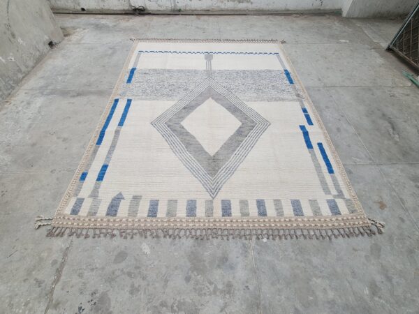 White, Grey, and Multicolor Moroccan Hand Knotted Wool Rug - Image 3