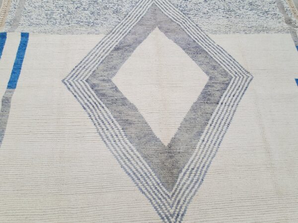 White, Grey, and Multicolor Moroccan Hand Knotted Wool Rug - Image 7