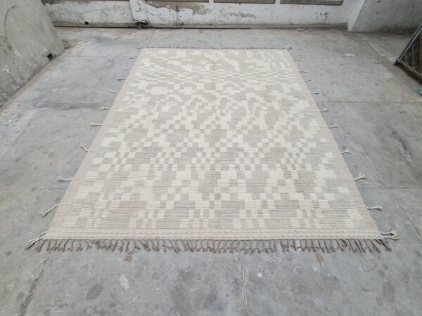 Grey and White Moroccan Hand Knotted Wool Rug