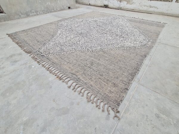 Grey and Black Moroccan Hand Knotted Wool Rug