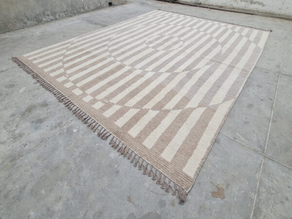 Luxurious Afghan Brown and White Moroccan Hand Knotted Wool Elegance Rug - Image 3