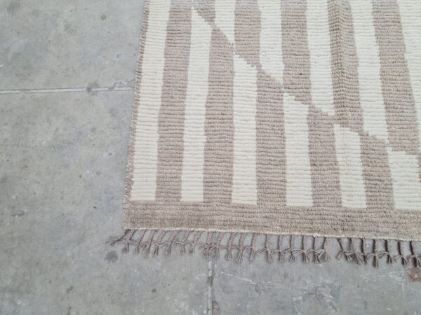 Luxurious Afghan Brown and White Moroccan Hand Knotted Wool Elegance Rug - Image 4