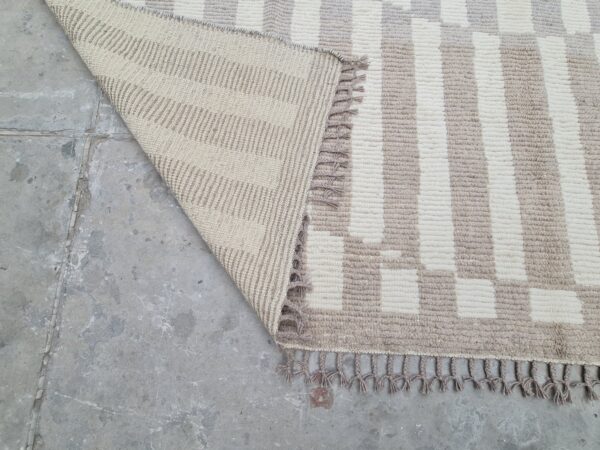 Luxurious Afghan Brown and White Moroccan Hand Knotted Wool Elegance Rug - Image 8