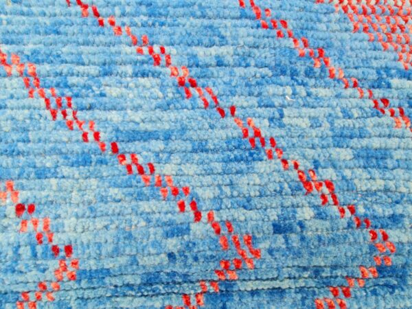 Red, Blue, and Multicolor Moroccan Hand Knotted Wool Rug - Image 5