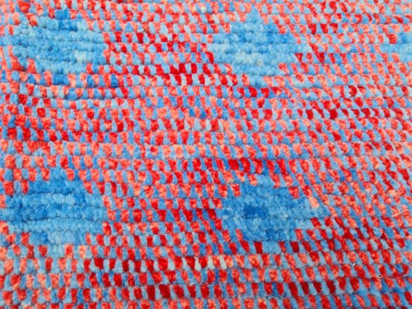 Red, Blue, and Multicolor Moroccan Hand Knotted Wool Rug - Image 6