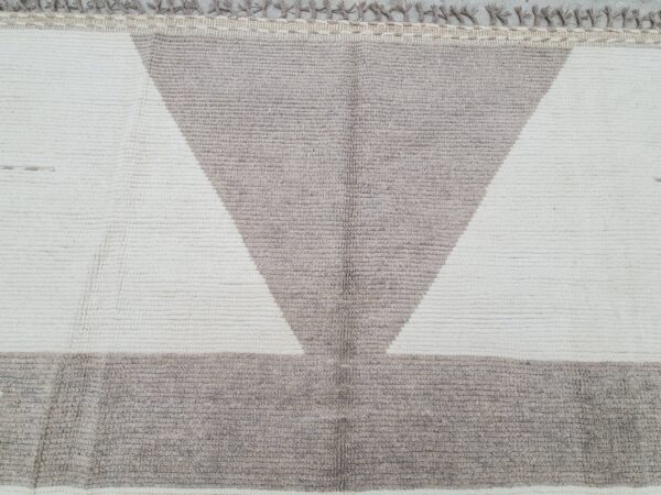 Hand Knitted Brown and White Moroccan Hand Knotted Wool Rug - Image 6