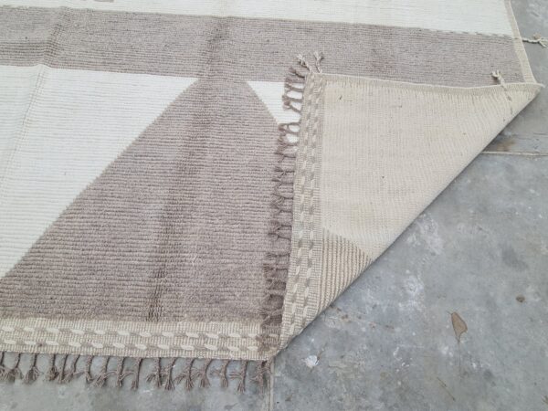 Hand Knitted Brown and White Moroccan Hand Knotted Wool Rug - Image 10