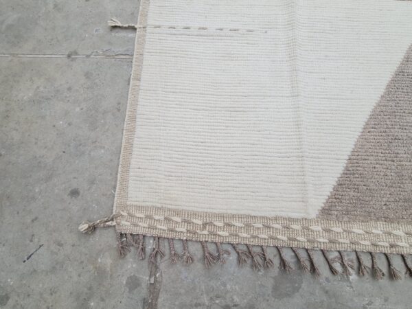 Hand Knitted Brown and White Moroccan Hand Knotted Wool Rug - Image 7