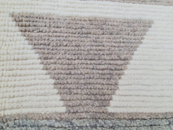 Hand Knitted Brown and White Moroccan Hand Knotted Wool Rug - Image 8