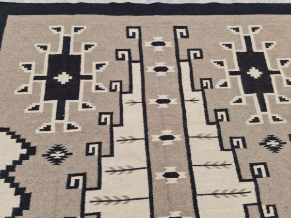 Brown, White, and Multicolor Navajo Flatweave Wool Rug - Image 7