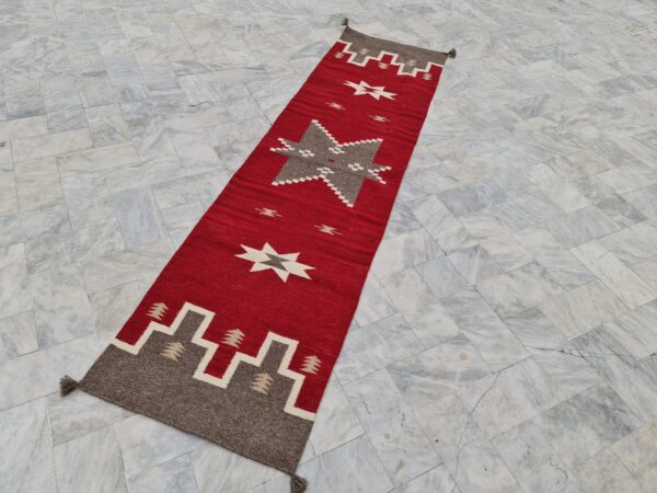 Red, Brown, and Multicolor Navajo Flatweave Wool Runner