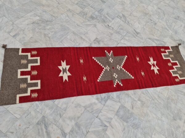 Red, Brown, and Multicolor Navajo Flatweave Wool Runner - Image 2