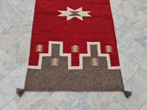 Red, Brown, and Multicolor Navajo Flatweave Wool Runner - Image 4