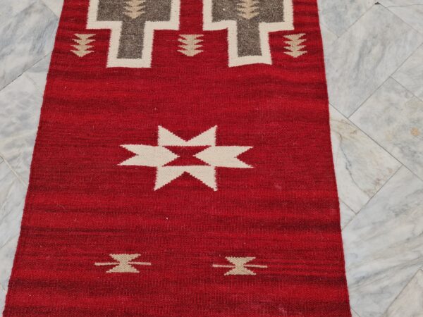 Red, Brown, and Multicolor Navajo Flatweave Wool Runner - Image 8