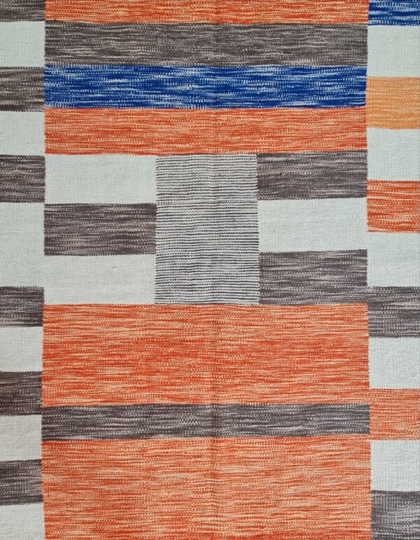 Orange, Brown, and Multicolor Striped Flatweave Wool Rug - Image 3