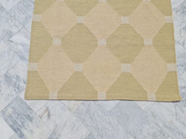 Green and Beige Geometric Flatweave Wool Rug - Image 4