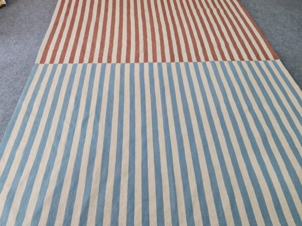 Blue, Brown, and Multicolor Striped Flatweave Wool Rug - Image 5