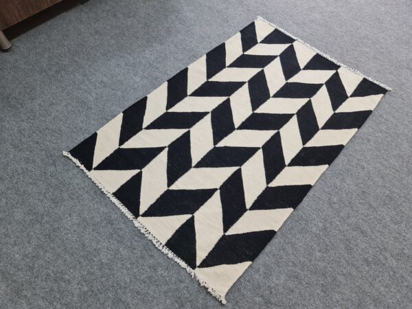 Black and White Checkered Flatweave Wool Rug