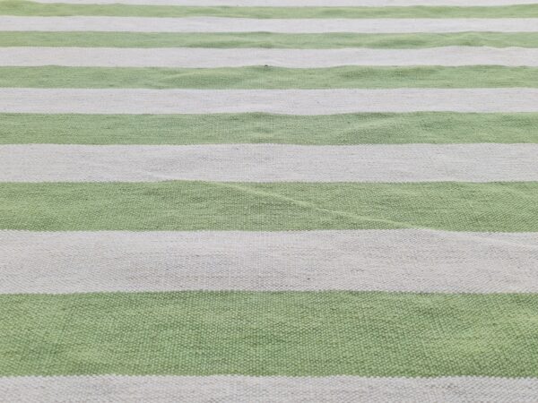 Green and White Striped Flatweave Wool Rug for Living Spaces - Image 3