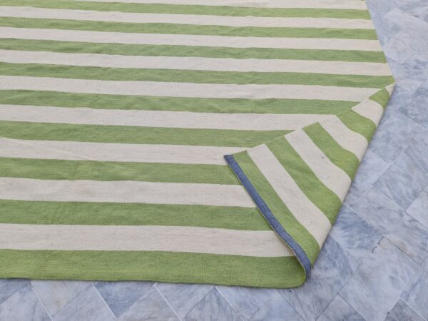 Green and White Striped Flatweave Wool Rug for Living Spaces - Image 5