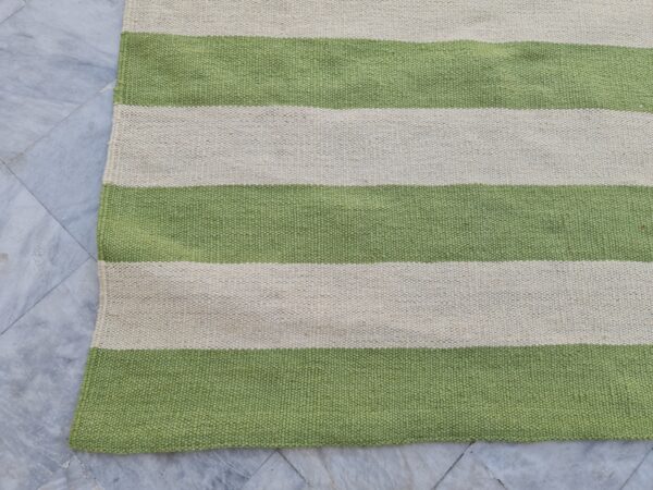 Green and White Striped Flatweave Wool Rug for Living Spaces - Image 9