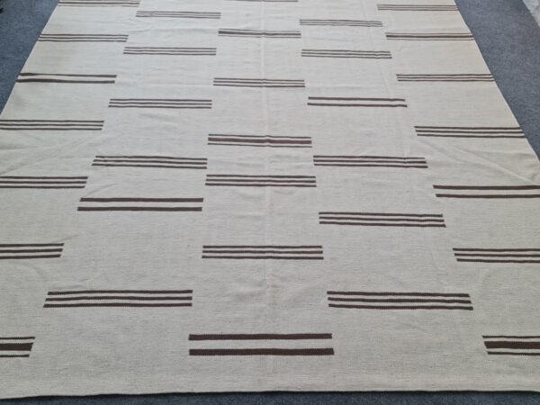 Brown and White Striped Flatweave Wool Rug for Living Spaces - Image 4