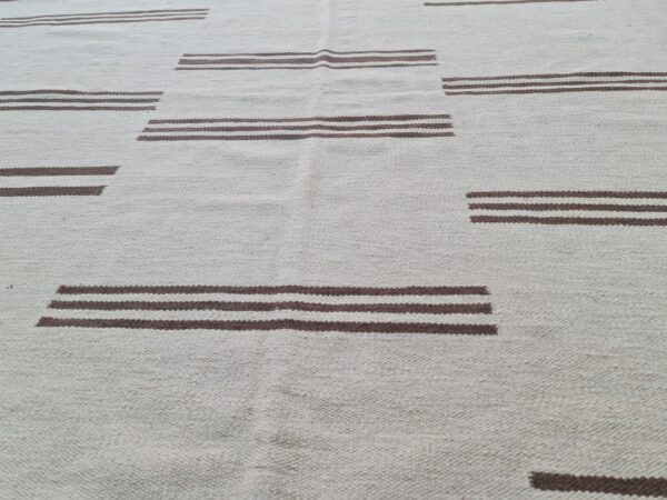 Brown and White Striped Flatweave Wool Rug for Living Spaces - Image 5