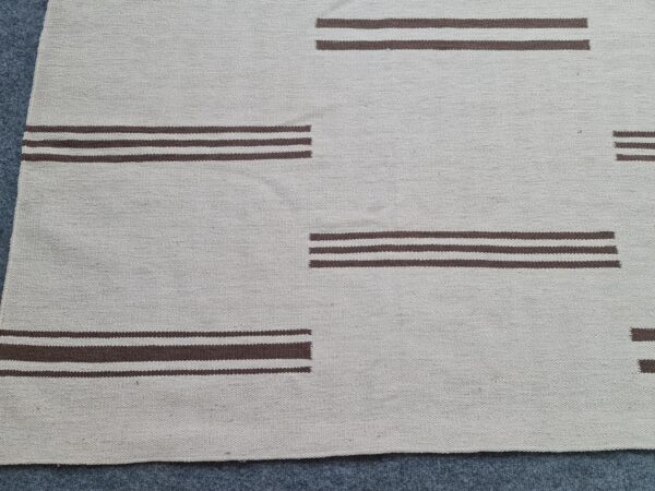 Brown and White Striped Flatweave Wool Rug for Living Spaces - Image 7