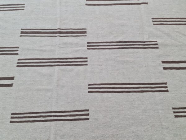 Brown and White Striped Flatweave Wool Rug for Living Spaces - Image 6