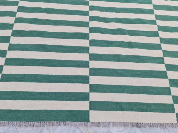 Fresh Green and White Striped Flatweave Wool Kilim for Sober Styling - Image 3