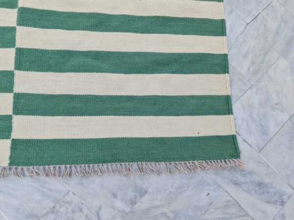 Fresh Green and White Striped Flatweave Wool Kilim for Sober Styling - Image 4