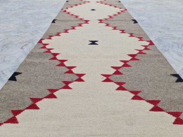 Brown, White, and Multicolor Navajo Flatweave Wool Runner - Image 7