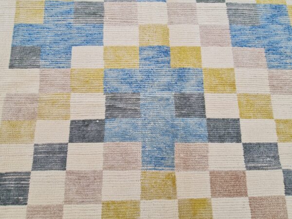 Blue, White, and Multicolor Moroccan Hand Knotted Wool Rug - Image 6