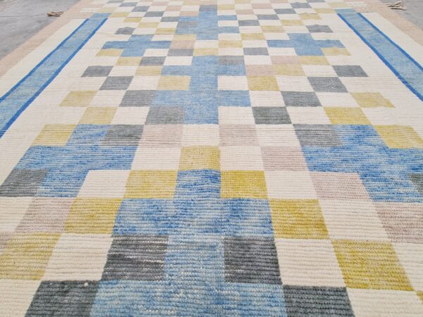 Blue, White, and Multicolor Moroccan Hand Knotted Wool Rug - Image 7