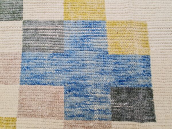 Blue, White, and Multicolor Moroccan Hand Knotted Wool Rug - Image 9