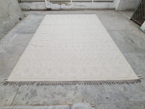 White and Beige Moroccan Hand Knotted Wool Rug