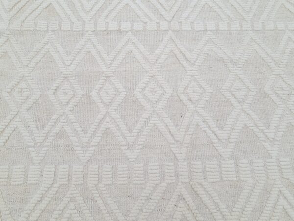 White and Beige Moroccan Hand Knotted Wool Rug - Image 6