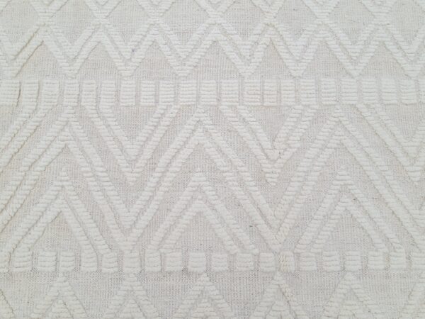 White and Beige Moroccan Hand Knotted Wool Rug - Image 7