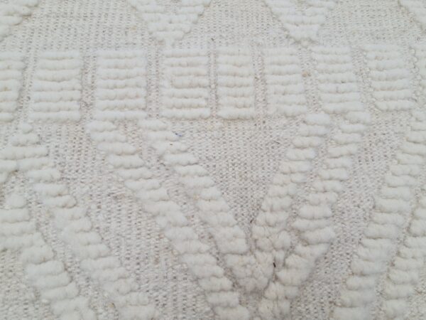 White and Beige Moroccan Hand Knotted Wool Rug - Image 9