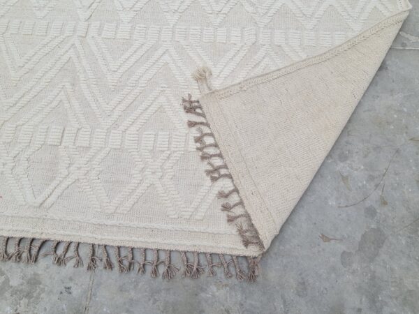 White and Beige Moroccan Hand Knotted Wool Rug - Image 10