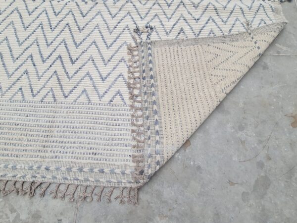 Blue and White Moroccan Hand Knotted Wool Rug - Image 3