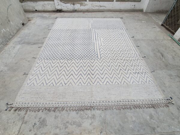 Blue and White Moroccan Hand Knotted Wool Rug - Image 2