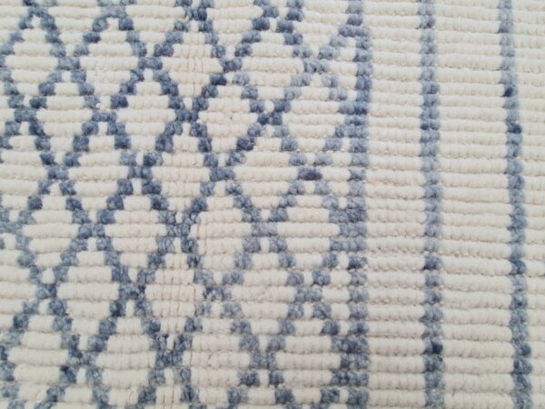 Blue and White Moroccan Hand Knotted Wool Rug - Image 7