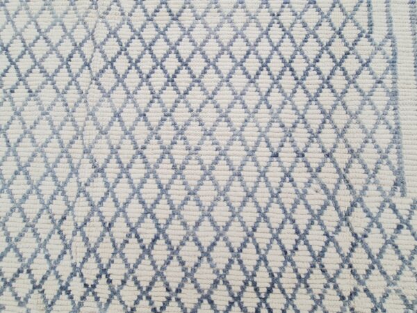 Blue and White Moroccan Hand Knotted Wool Rug - Image 9