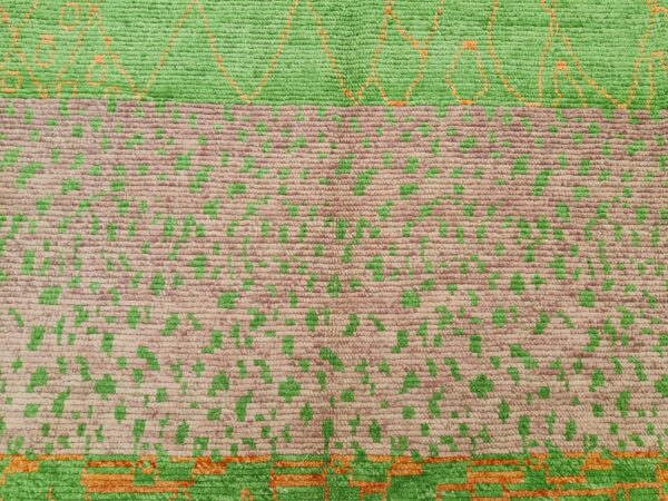 Green, Orange, and Multicolor Moroccan Hand Knotted Wool Rug - Image 5